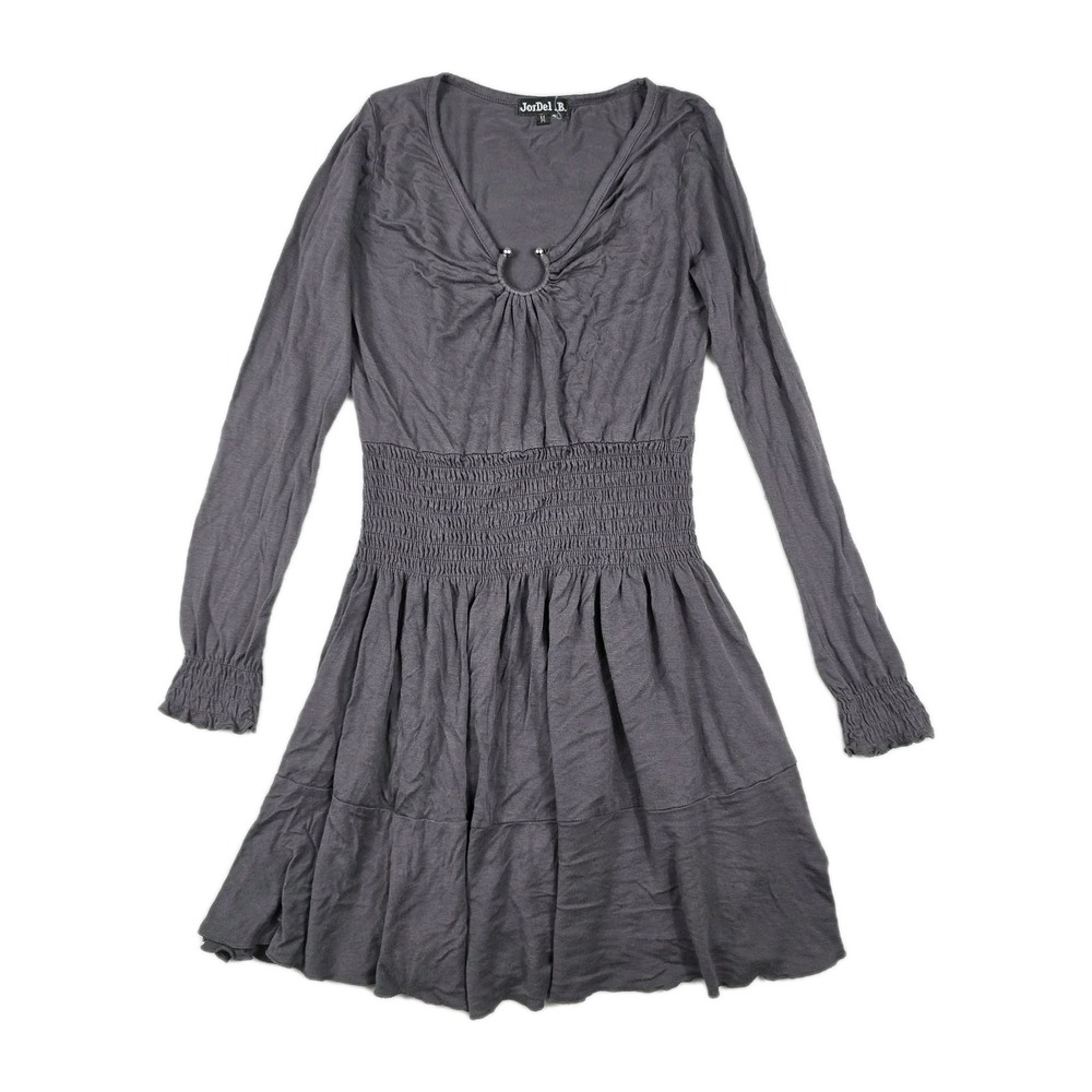 JorDel‎ B Women's Size Medium Gray Long Sleeve V Neck Dress Boho